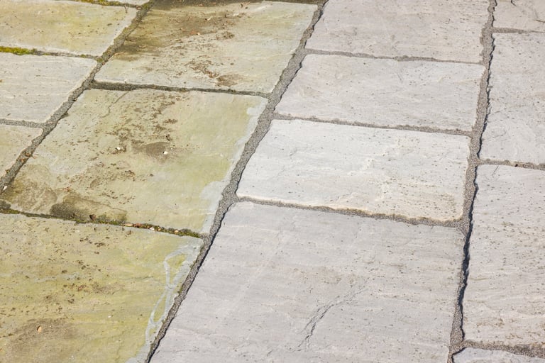 Patio before and after pressure washing